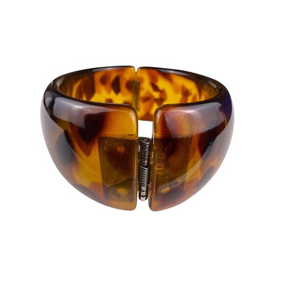 Kenneth Lane Womens Tortoise Resin Hinged Bangle Bracelet Bold Unique Design - Picture 2 of 5